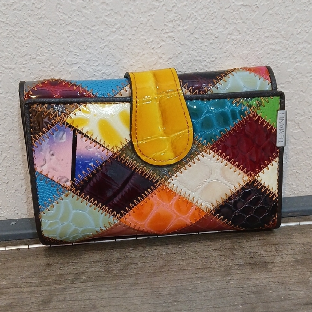 Temanli Multicolored Patchwork Wallet Extra Pocke… - image 1